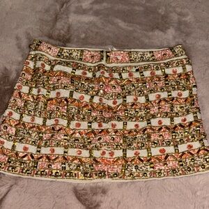 Pink and Gold Embellished Mini Skirt